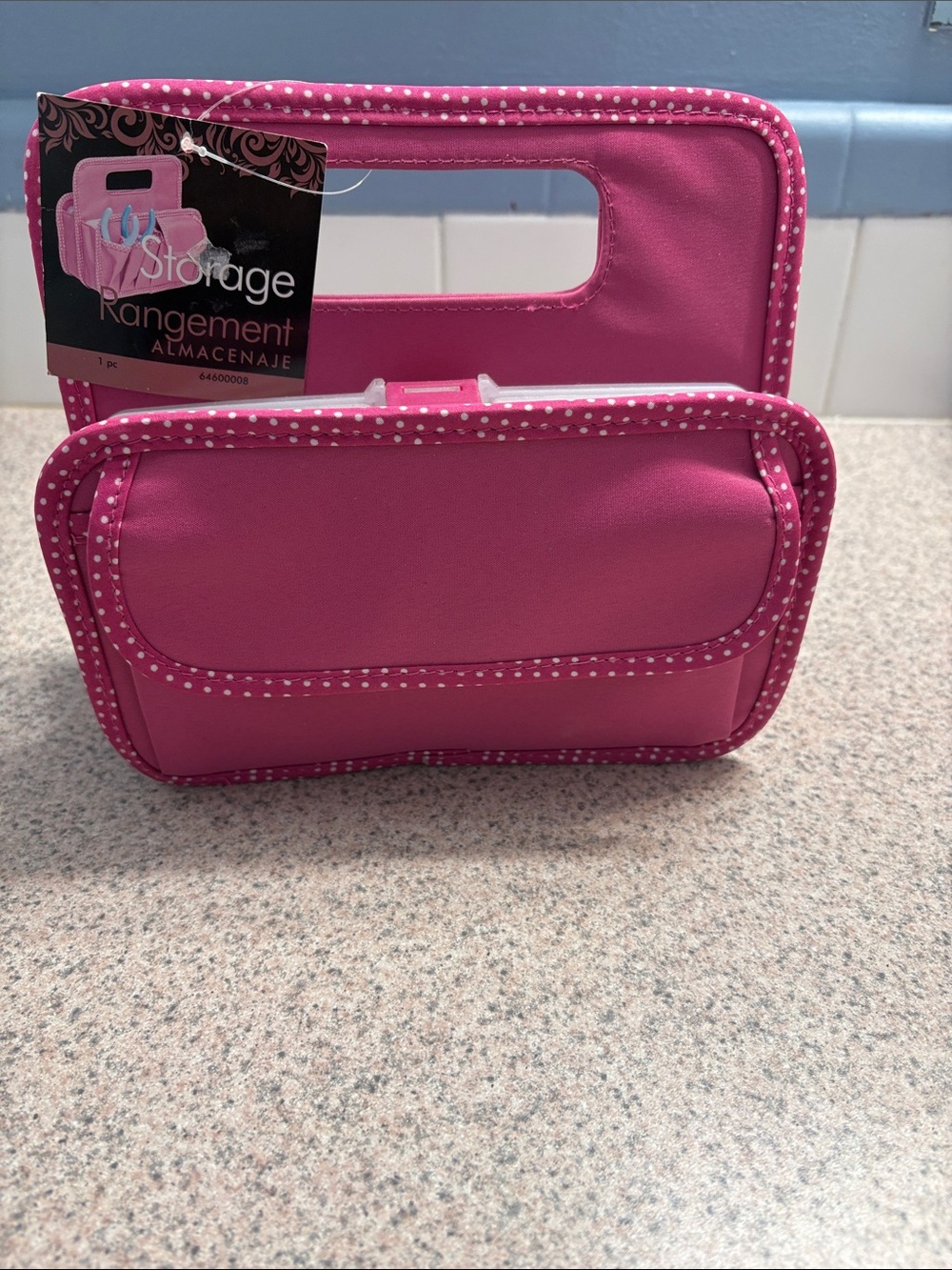Pink Compact Utility Storage Caddy with Front Pocket